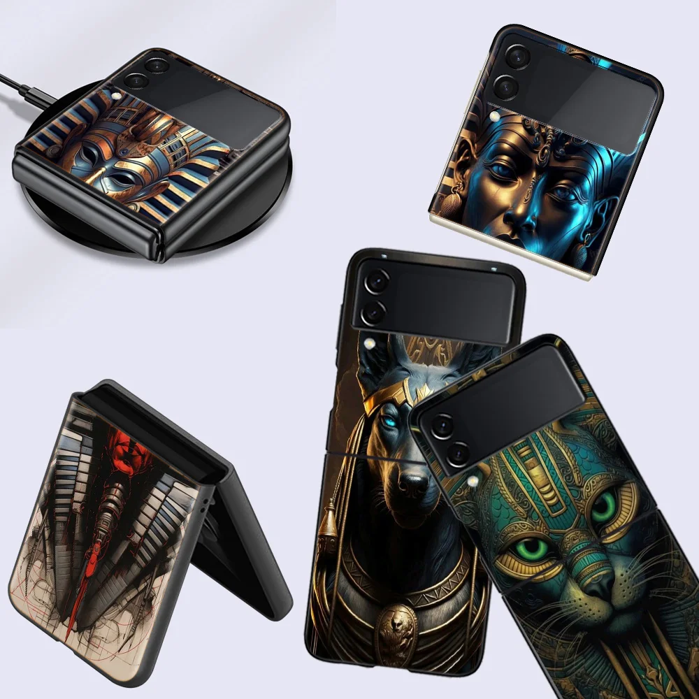 Egyptian Pharaoh's Mummy Cell Phone Case For Samsung Galaxy Z Flip 5 5G Z Flip 6 5G 4 3 Black Coque Hard PC Luxury Cover Z Fli