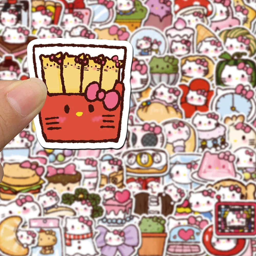 60Pcs/Set Kawaii Sanrio Stationery Sticker Cute Colorful Cartoon Hello Kitty My Melody Waterproof Stickers Cartoon DIY Graffiti