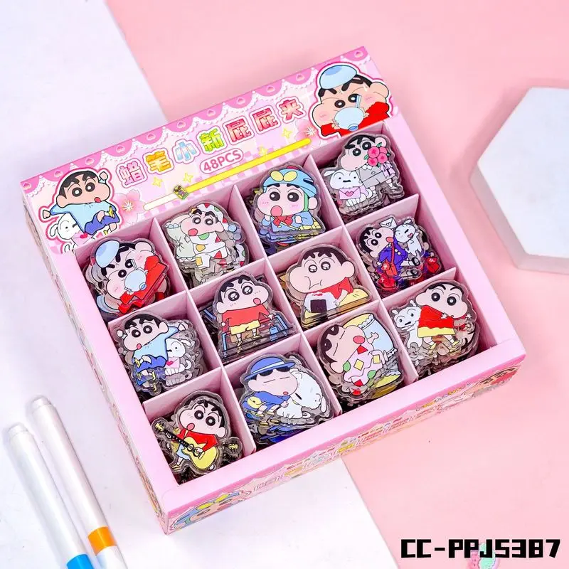 

48pcs Kawaii Crayon Shin Acrylic Pp Clip Cute Student Note Clip Cartoontest Paper Clip Sealing Clip Stationery Gift Wholesale
