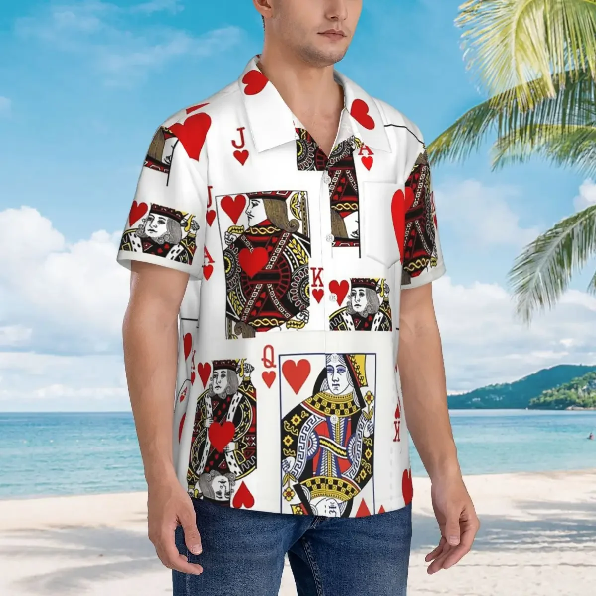 Casino Nights Red Queen Of Hearts Hawaiian Shirts Funny Men Short Sleeve Shirt for Summer Beach Men's Button Tops