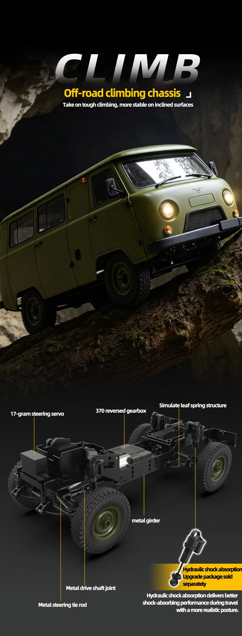 WPL C104 1:12 4WD Off‑Road Van Truck RC Car Four‑Wheel Drive UAZ‑452 Simulated RC Model Vehicle Electric Toy Car for Boys Adults