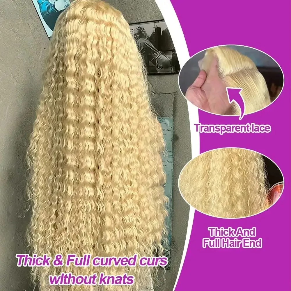 613 Lace Front Wig Human Hair Deep Wave 28 Inch 13x4 HD Lace Front Wigs Deep Wave 200% Density Curly Honey Blonde Frontal Wig