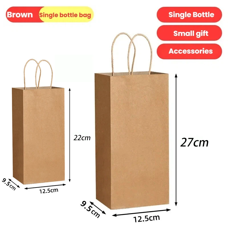 Kraftpapier-Weintaschen mit Griffen, 10/20 Stück Einzelflaschen-Geschenktüten für Weihnachten, Hochzeit, Party-Geschenktüten – Detail 10
