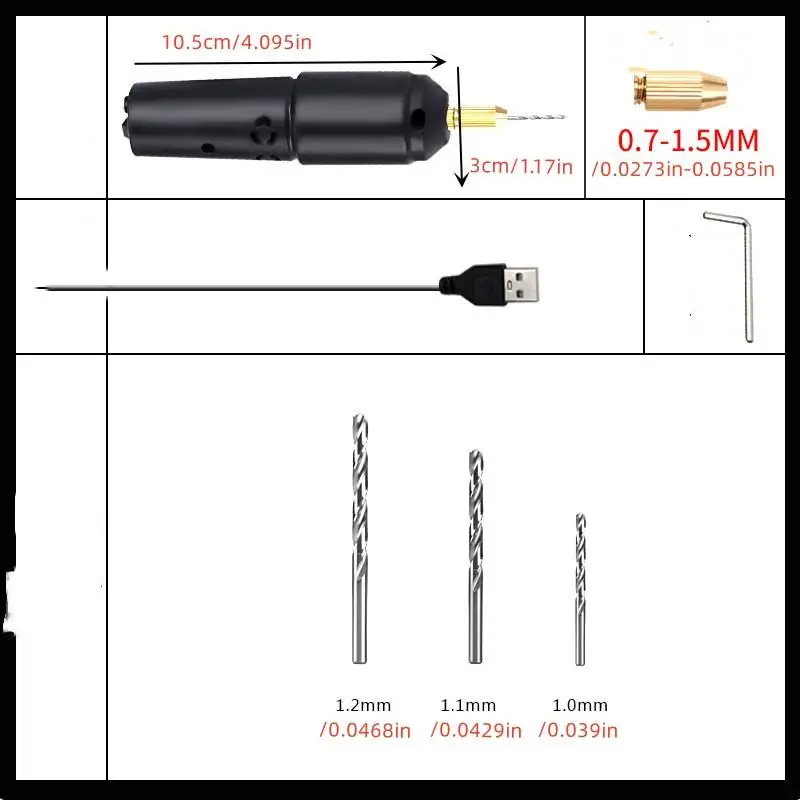 Jewelry Tools Mini Electric Drills Portable Handheld Micro USB Drill with 3pc Bits DC 5V for Jewelry Making DIY Wood Craft