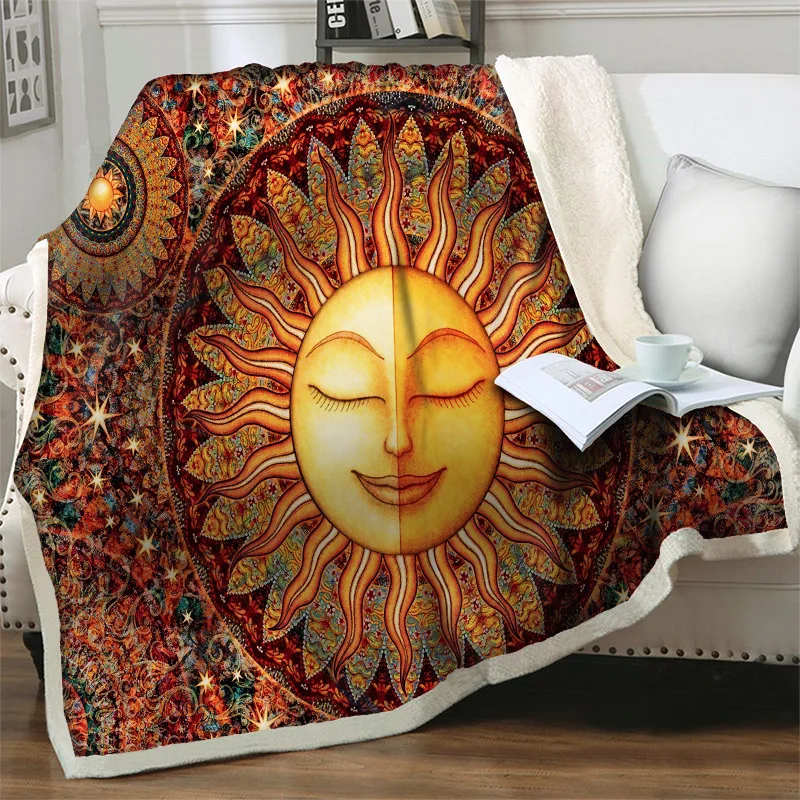 

Artistic Sun Pattern Soft Plush Throw Blankets for Bedroom Beds Sofa Beddings Home Decor Portable Travel Picnic Quilts Nap Cover