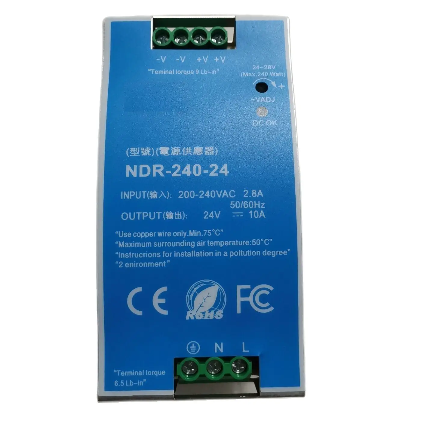 NDR-240-24 Ultra Thin DIN Rail AC 100V-240V TO DC 24V 10A For Industrial Control Drive Electric Cabinet Switch Power Supply