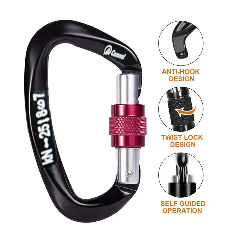 Locking  D Shape Carabiner Strong D Type Heavy Duty Rock Climbing Carabiner High Strength Auto Locking Buckle For Swing Hiking