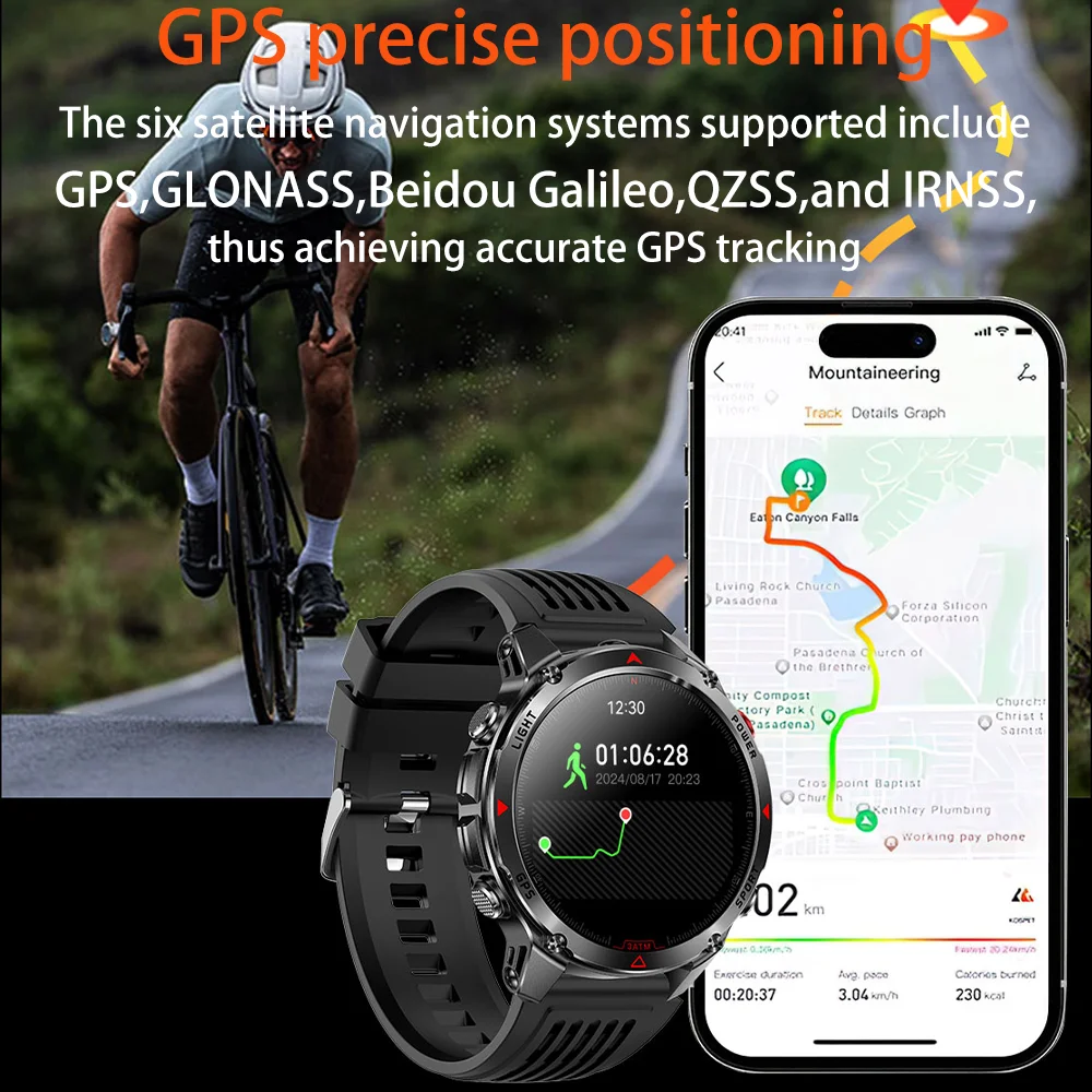 T-REX Military Outdoor Sports GPS Smartwatch LED Flashlight, 540MAH Battery, 3ATM Waterproof Compass, Bluetooth Call, For Xiaomi