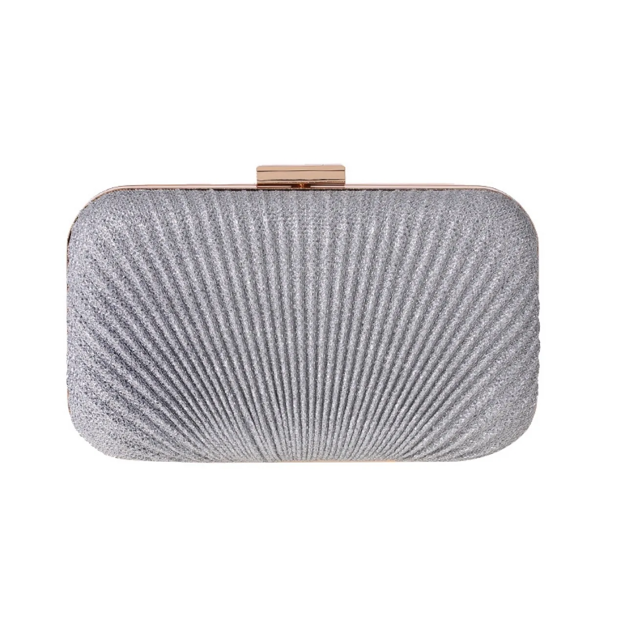 Women Silver Glitter Rectangular Hardcase Evening Handbag, Elegant Clutch Purse With Detachable Rhinestone Shoulder Strap Mature