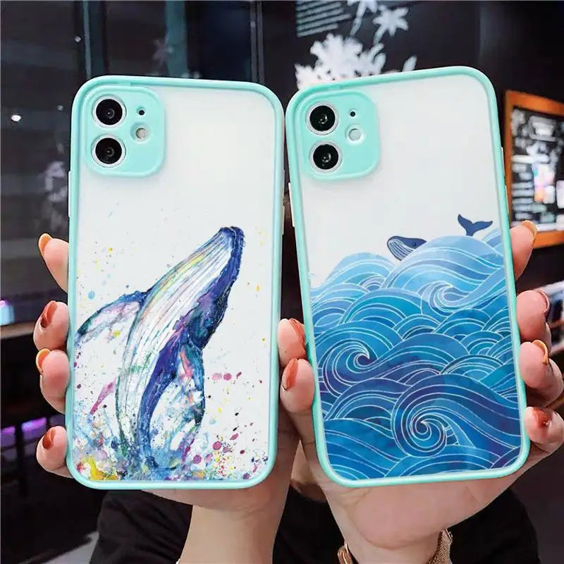 Ocean whale hand painted pattern Phone Case matte transparent For iphone 14 11 12 13 plus mini x xs xr pro max cover