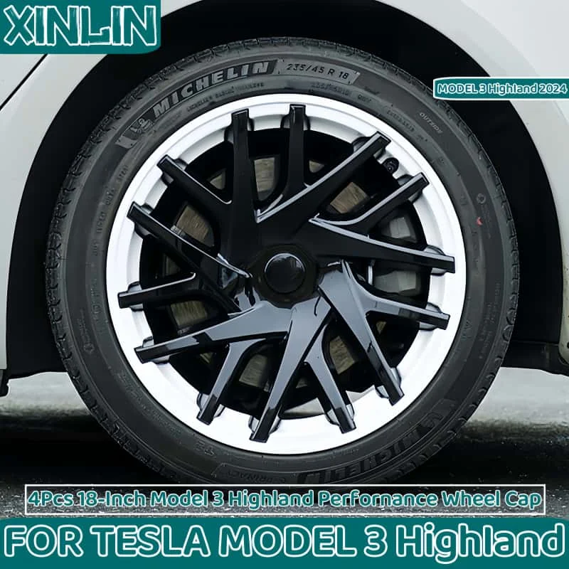 4PCS HubCap New Model 3 Highland 2024 18 Inch Performance Wheel Cap Full Rim Cover For Tesla Replacement Automobile Accessories