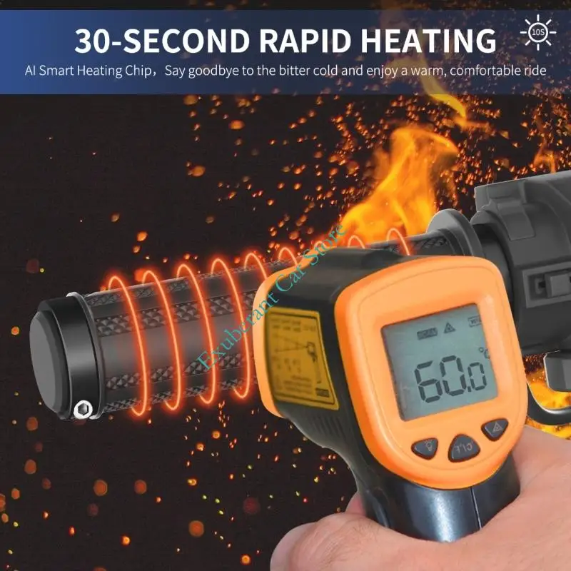 Cold-Weather Heated Handlebar Grip Pair with 12 V Input, Selectable Warmth Control, Previous-Setting Memory, and Mounting and