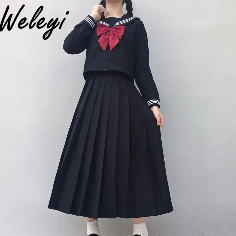 Jirai Kei Clothes College Style Outfits for Women 2024 Autumn Winter Basic Jk Uniform Original Sailor Long Skirts Set Student