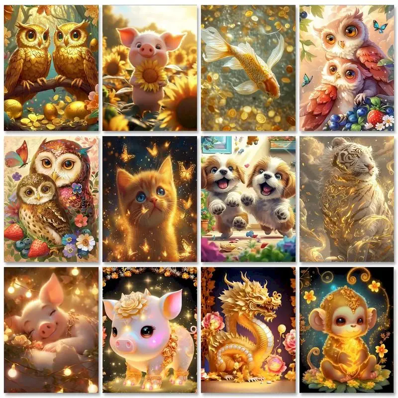 

GATYZTORY 5D DIY Diamond Painting Kits Animal Cross Diamond Embroidery Painting Full Round Diamond Mosaic Home Decor Gift