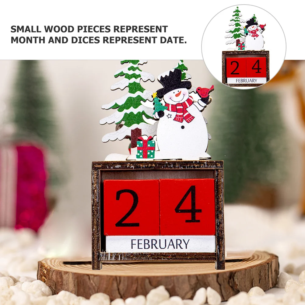 

1Set Christmas Snowman Wooden Block Calendar Classic Perpetual Desktop Calendar Xmas Table Decoration Christmas Gift