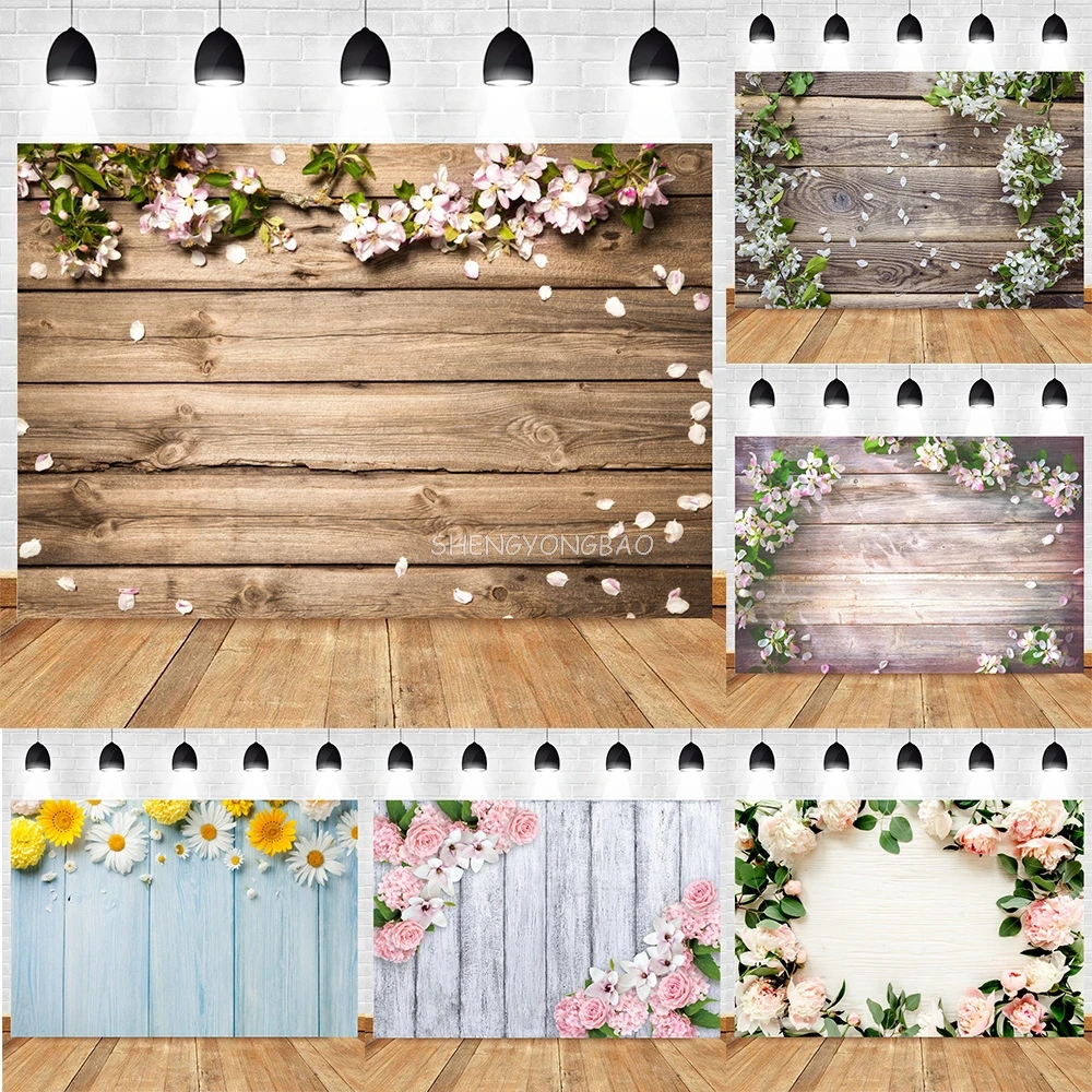 

Flower Wooden Board Products Photography Backdrops Sunflower Floral Hyacinth Tulip Plank Party Photo Studio Background MB-01