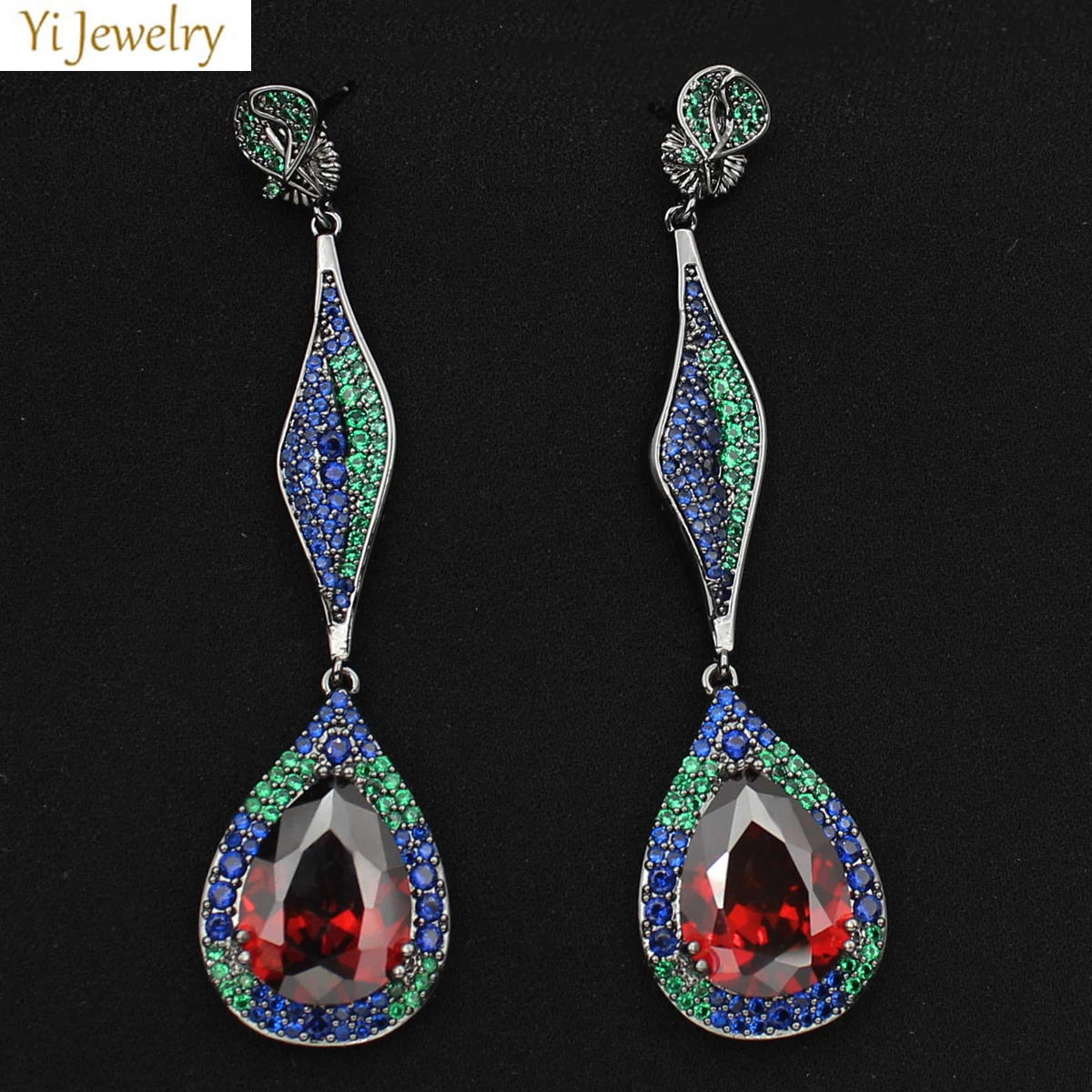 

Elegant Long Dangling Earrings Red Purple White Water Drop Shiny Zirconia Blue Green Jewelry for Dinner Party Daily Wear