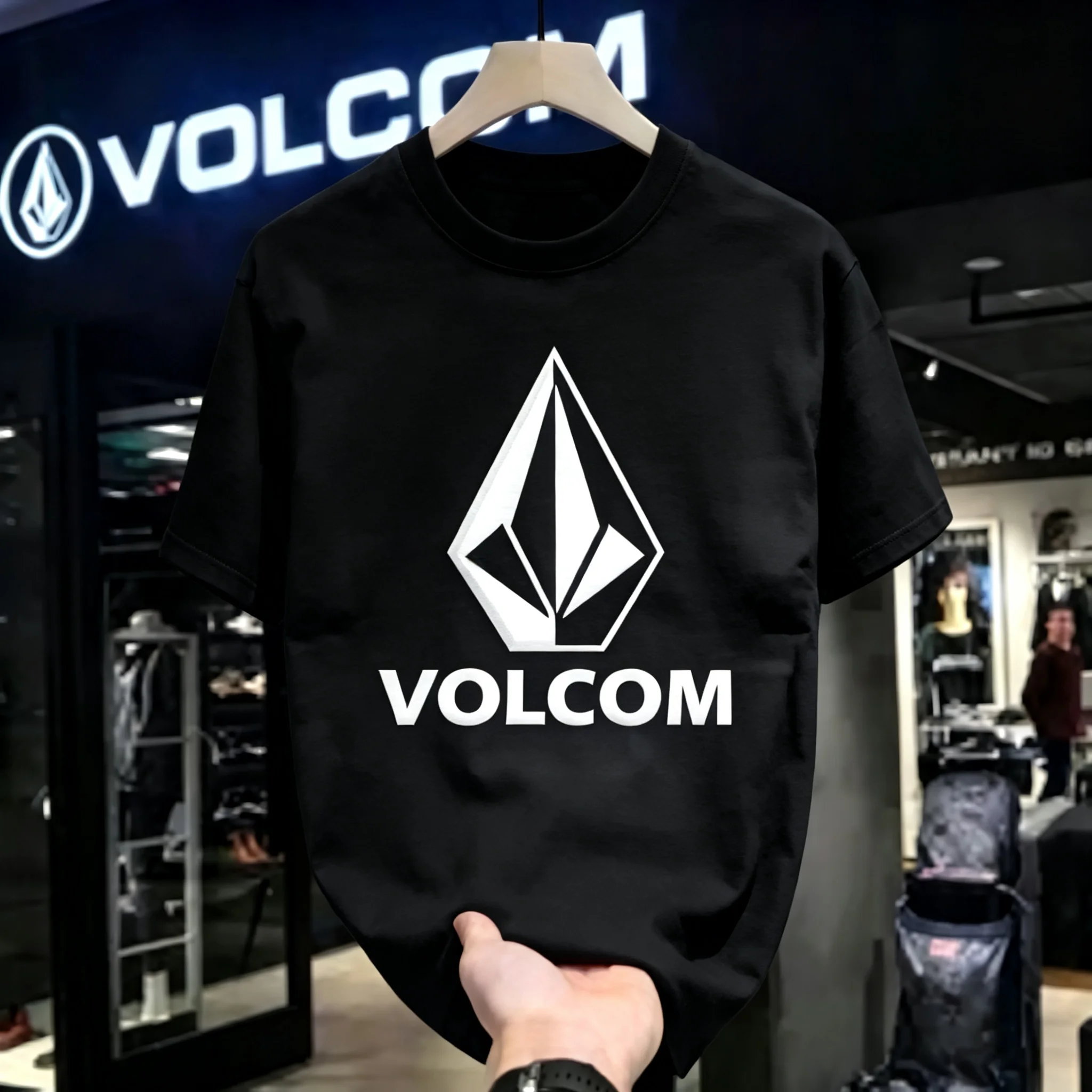 2026 New Volcom Oversized Streetwear Monochrome Geometric Diamond Front Graphic T Shirt Old School Skateboard Tee