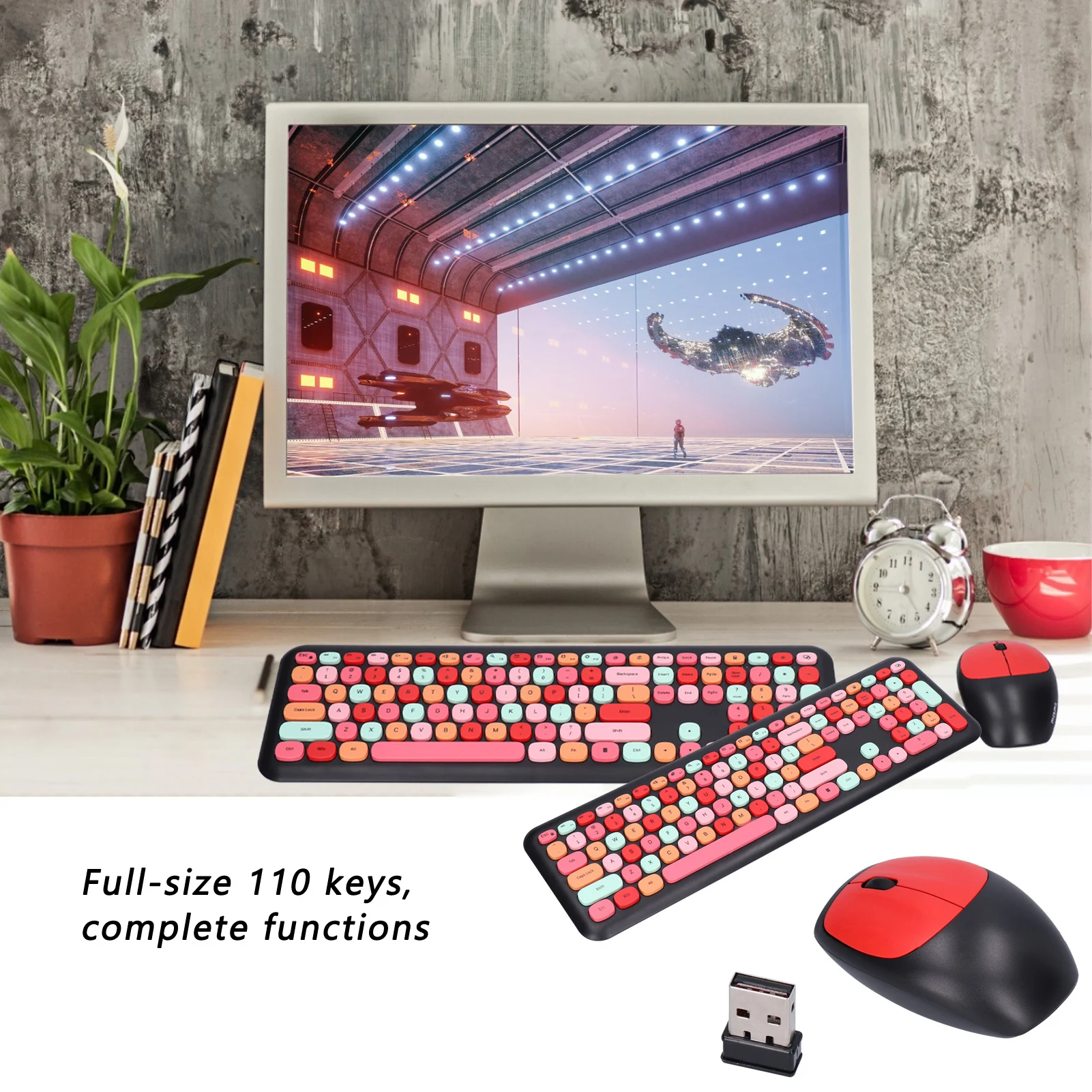 Keyboard Mouse Combo 2.4G Retro Multi Color Mute Cover Wireless Keyboard and Mouse Set Computer Keyboards Mice Wireless Keyboard