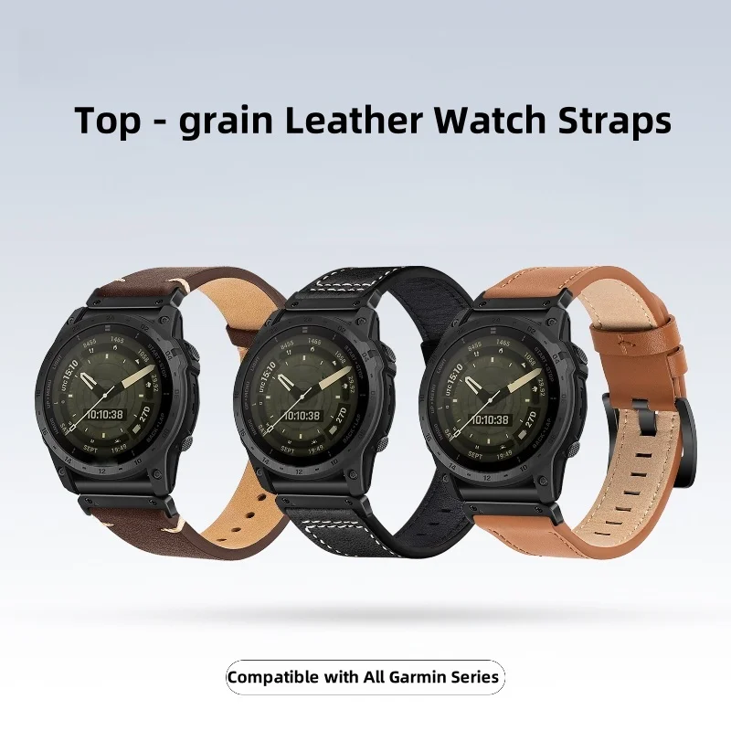 Quickfit Genuine Leather Watch Band 20mm 22mm 26mm Watch Strap for Garmin Watch fenix 9/pro 7 Pro 7S 7X 8 AMOLED 43 47 51Enduro
