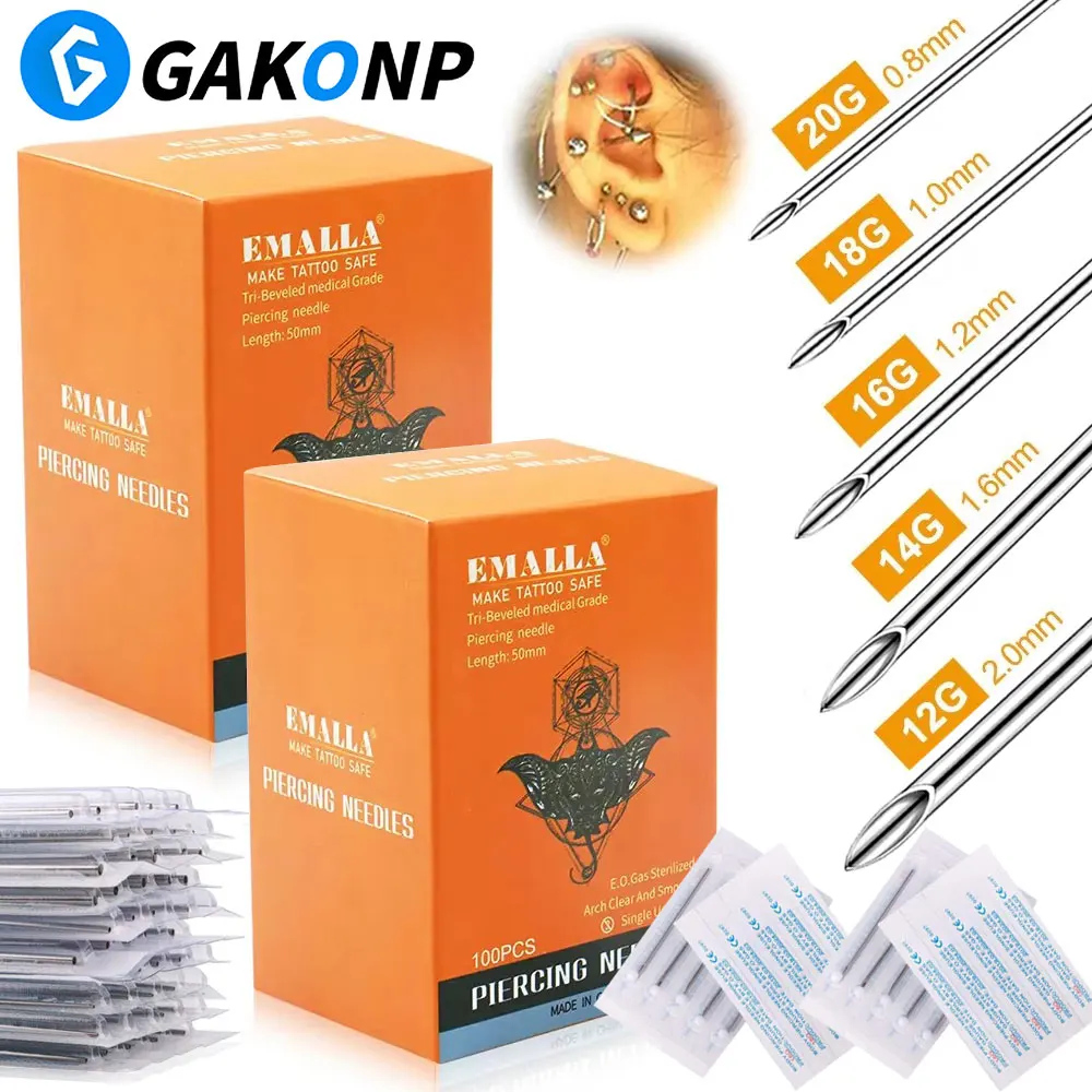 100/50/5PCS Sterile Piercing Nadeln 12/14/16/18/20G Edelstahl Einweg Piercing Nadel für Nase Ohr Piercer Werkzeuge – Detail 4