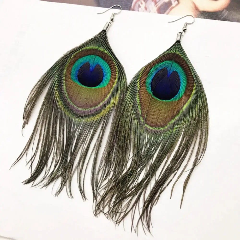 Style Jewelry Accessories Gift Retro National Style Women Dangle Earrings Bohemian  Jewelry Peacock Feather Earrings Jade Bead