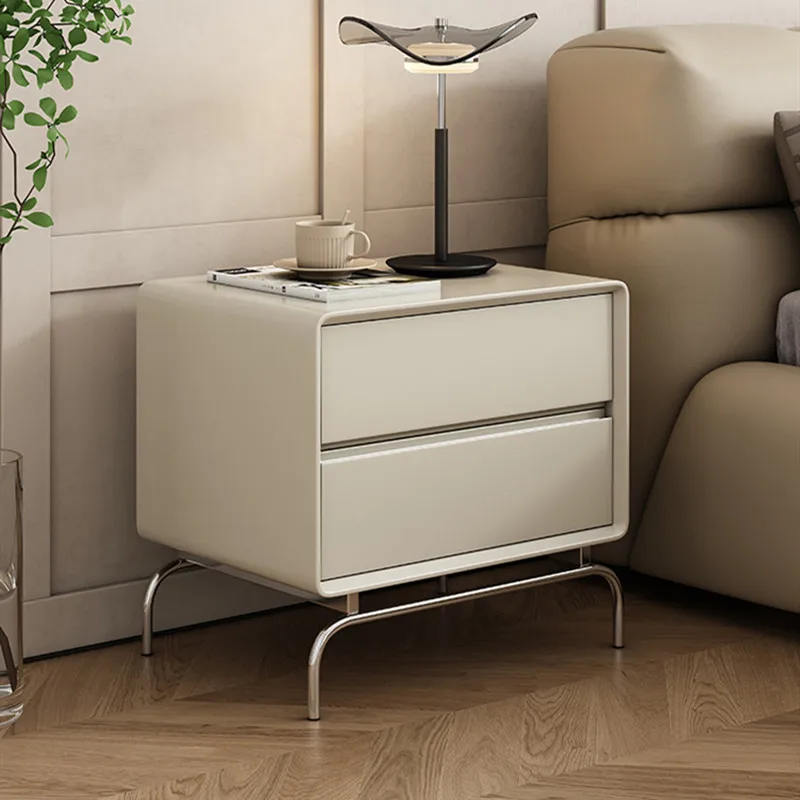 Wuli House Nordic Minimalist Household Bedside Table Cream Air Bedroom Small Storage Cabinet Modern Minimalist Storage Cabinet