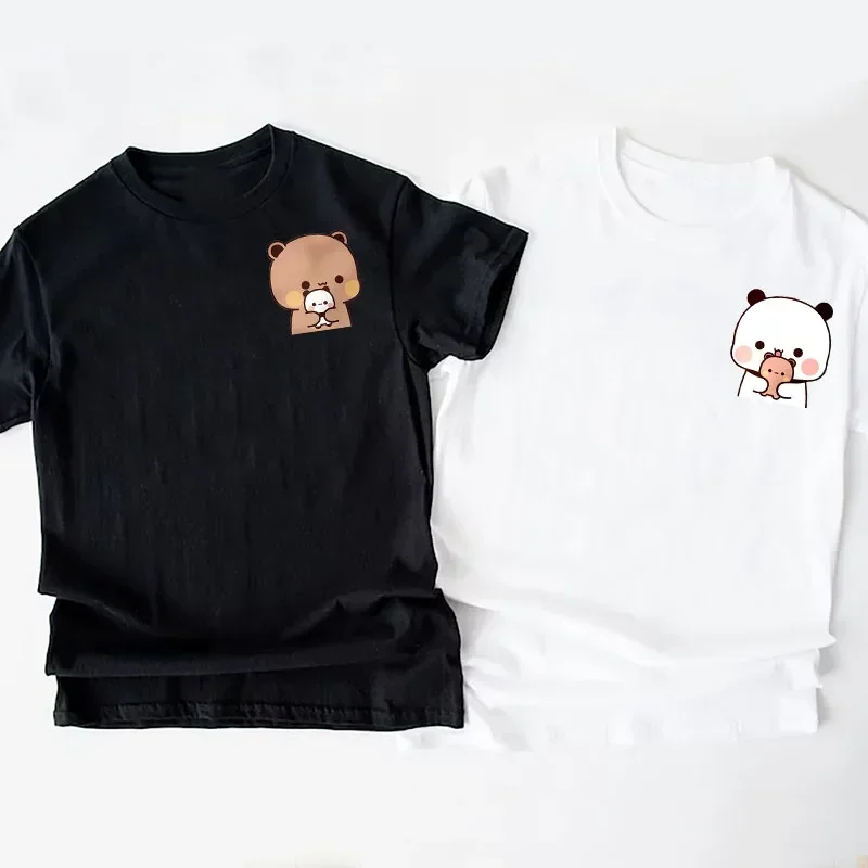 Panda Bear Bubu Dudu and Their Babies T Shirt Fashion Funny Couple T-shirt Fashion Harajuku Kawaii T-shirt Women's Y2K Clothing