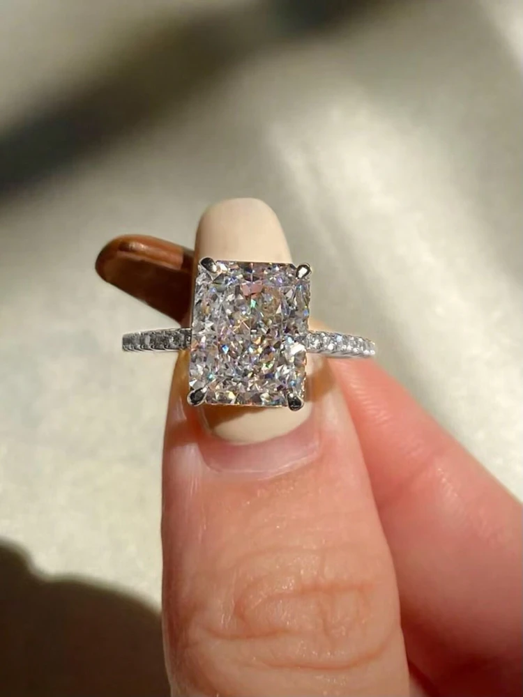 925 فضة رائع 4CT مستطيل الزركون الدائري للنساء المشاركة الزفاف رومانسية فاخرة عالية الجودة غرامة مجوهرات