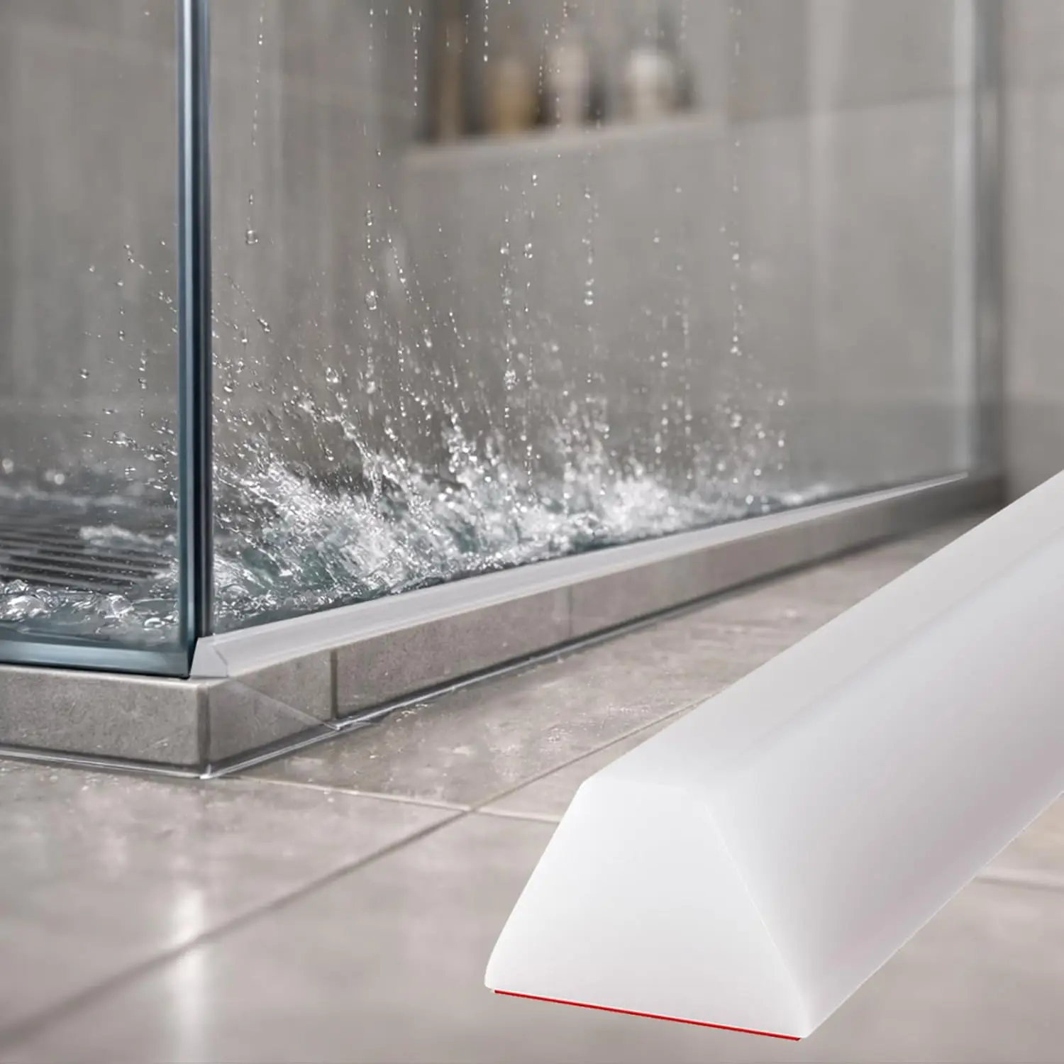 

39" Collapsible Shower Water Dam, Threshold Barrier for Wet Dry Separation, Silicone Water Stopper with Self-Adhesive Strip
