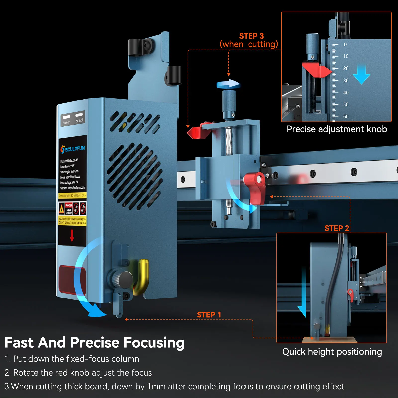 SCULPFUN  A9 20W Laser Engraving Machine 400*400mm Working Area w/ Precise Positioning Multiple Connection MethodS Safety Alarm