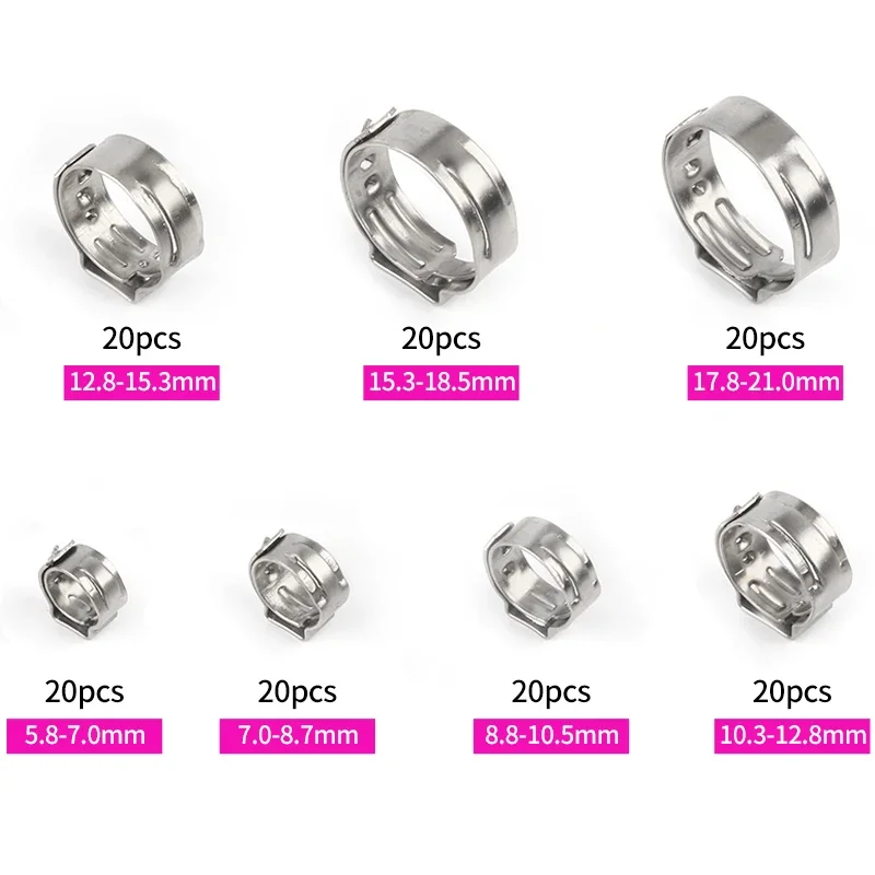 140/100/45pcs Stainless Steel Ear Stepless Clamp Worm Drive Fuel Water Hose Pipe Clamps Clips Cinch Clamp Rings Crimping Tools