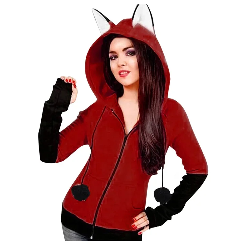 Animal Fox Ears Cosplay Costume Hooded Jacket Warm Orange Sweatshirt Cosplay Neutral Hoodie 2021