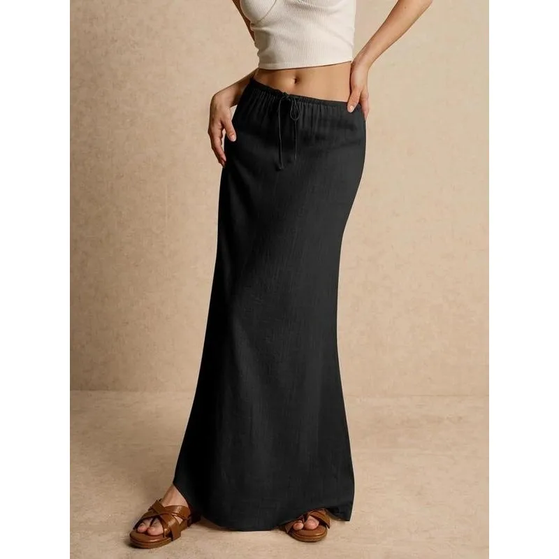 

Women's Drawstring Waist Skirt Half-length A-Line Silhouette Spring 2026 Neutral Fit Other Material Construction