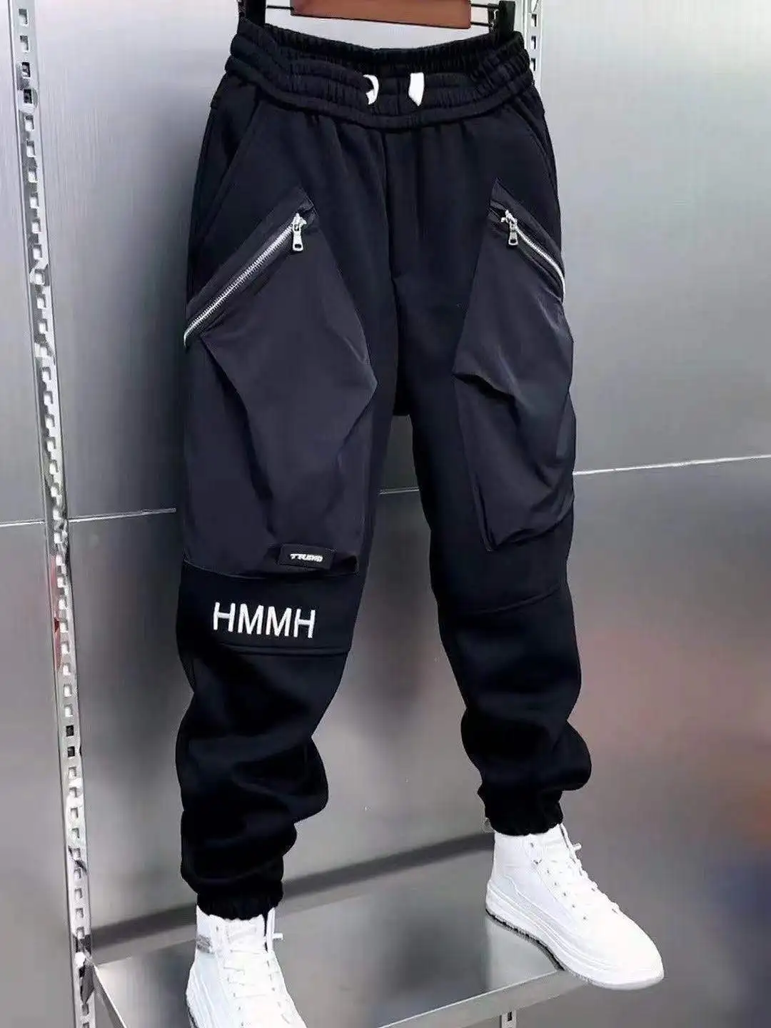 New Streetwear Hip Hop Joggers Men Letter Ribbons Cargo Pants Pockets Track Tactical Casual Male Trousers Sweatpant X11