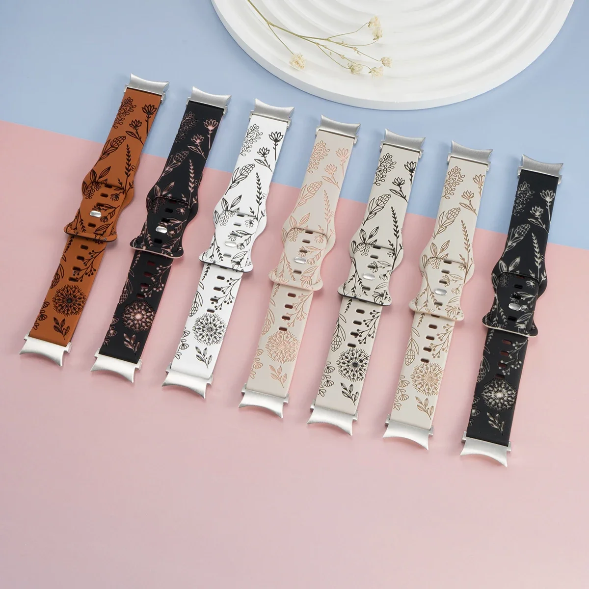 Pulseira de silicone sem lacuna para samsung galaxy watch 4/5/6/7 44mm 40mm pulseira de dente de leão gravada para galaxy watch 6 clássico 47mm