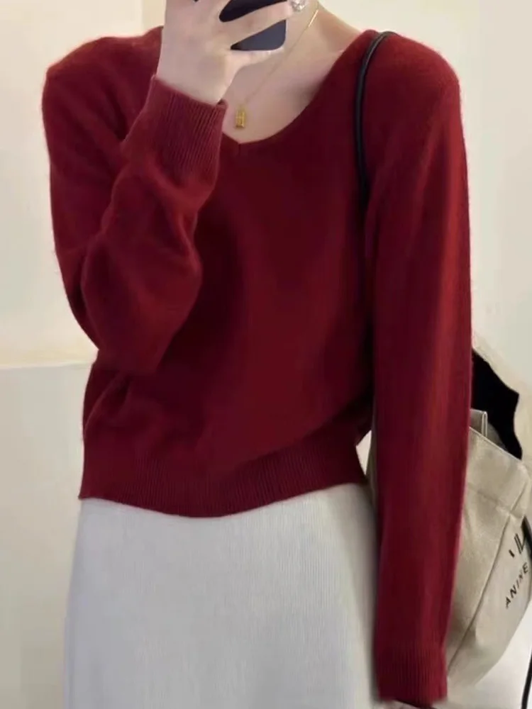 

New Year Aosphere V-Ne Sweater Women's Winter New Sle Super Beautiful Red Base Top Korean Version Loose Fit Camere