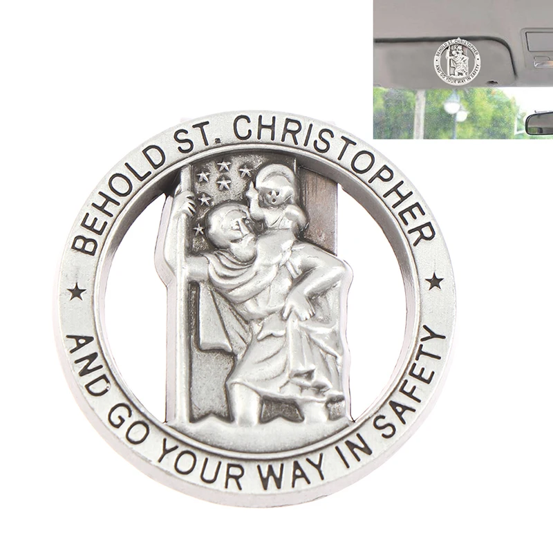 St Christopher Medal Car Saint Christopher Visor Clip Auto Sun Visor Decoration Accessories