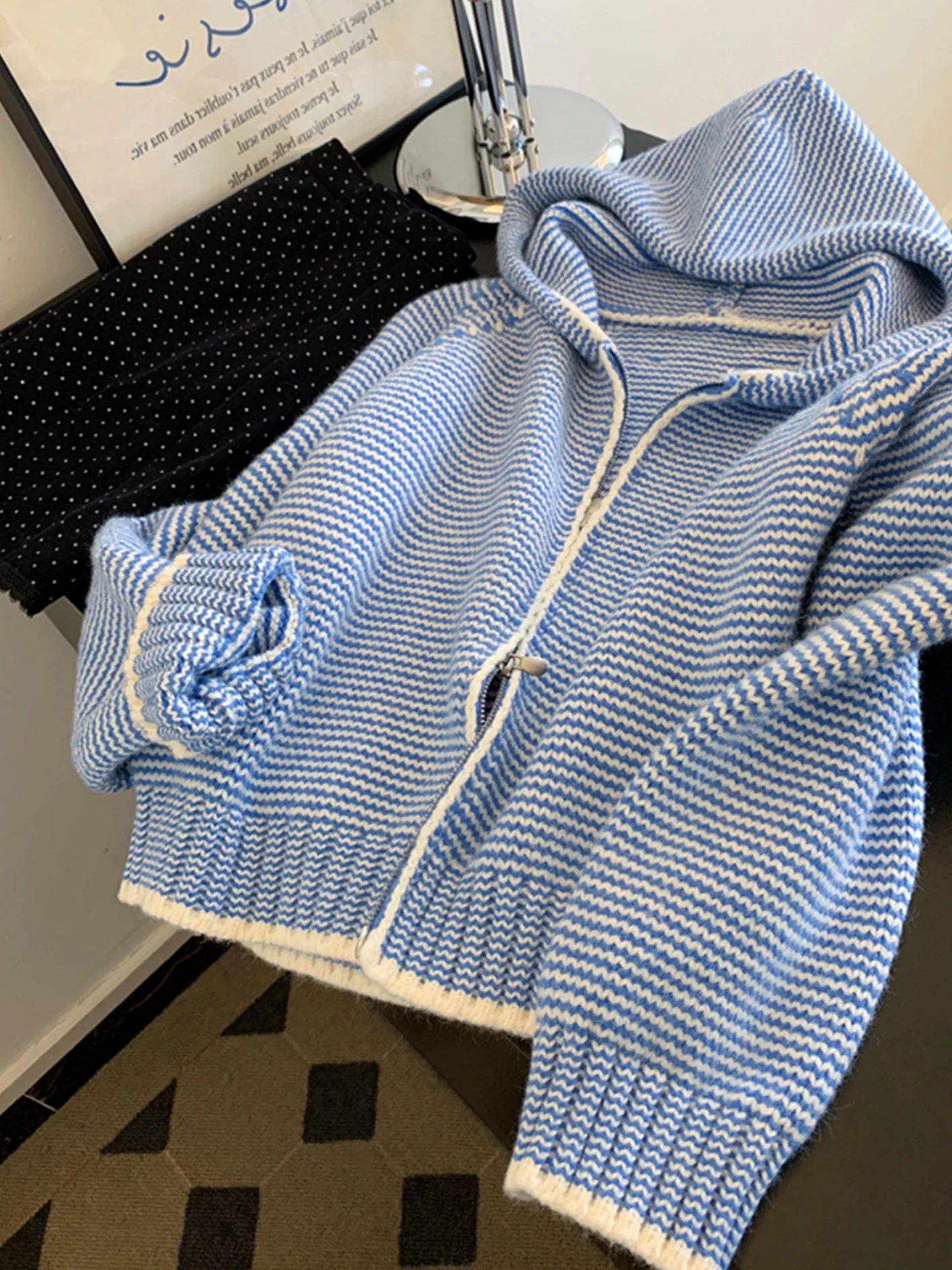 Thiened Cappello lavorato a maglia di lana Cappotto Cardigan invernale da donna Faion Design a righe calde Pendolarismo Sle Regular Sve Cerniera lunga