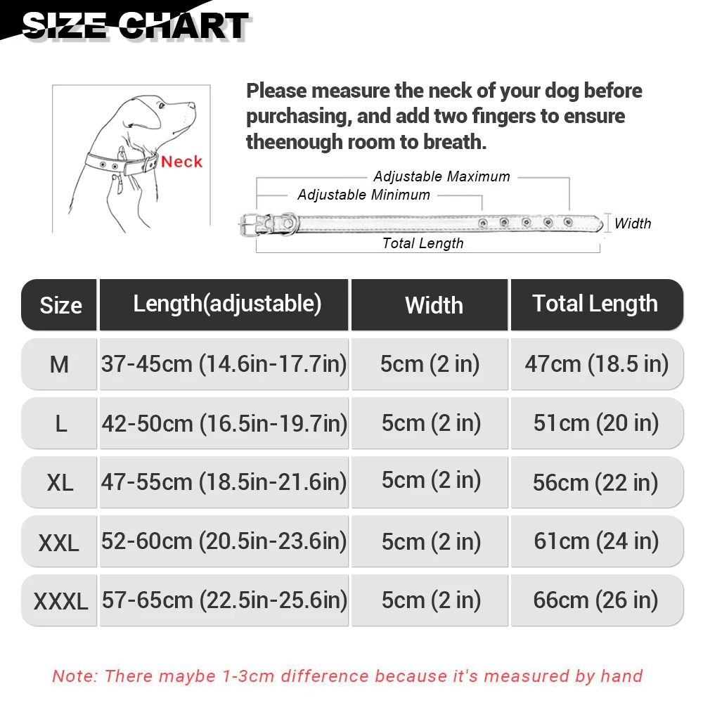 Width 2 Inch Anti-bite Spiked Dog Collars Adjustable PU Leather Necklace Heavy Duty Sharp Rivets Pet Collar Outdoor Dog Walking