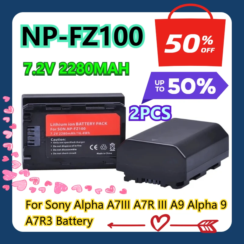

NP-FZ100 2280mAh 7.2v For Sony Alpha A7III A7R III A9 Alpha 9 A7R3 Battery 2pcs