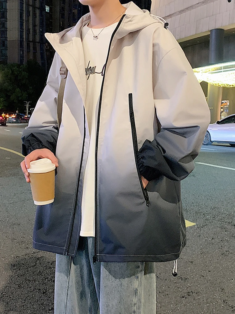 

Мужская куртка adient Color, свободная рабочая одежда, функциональное пальто с капюшоном, осень-весна, модная брендовая молодежная студенческая ветровка