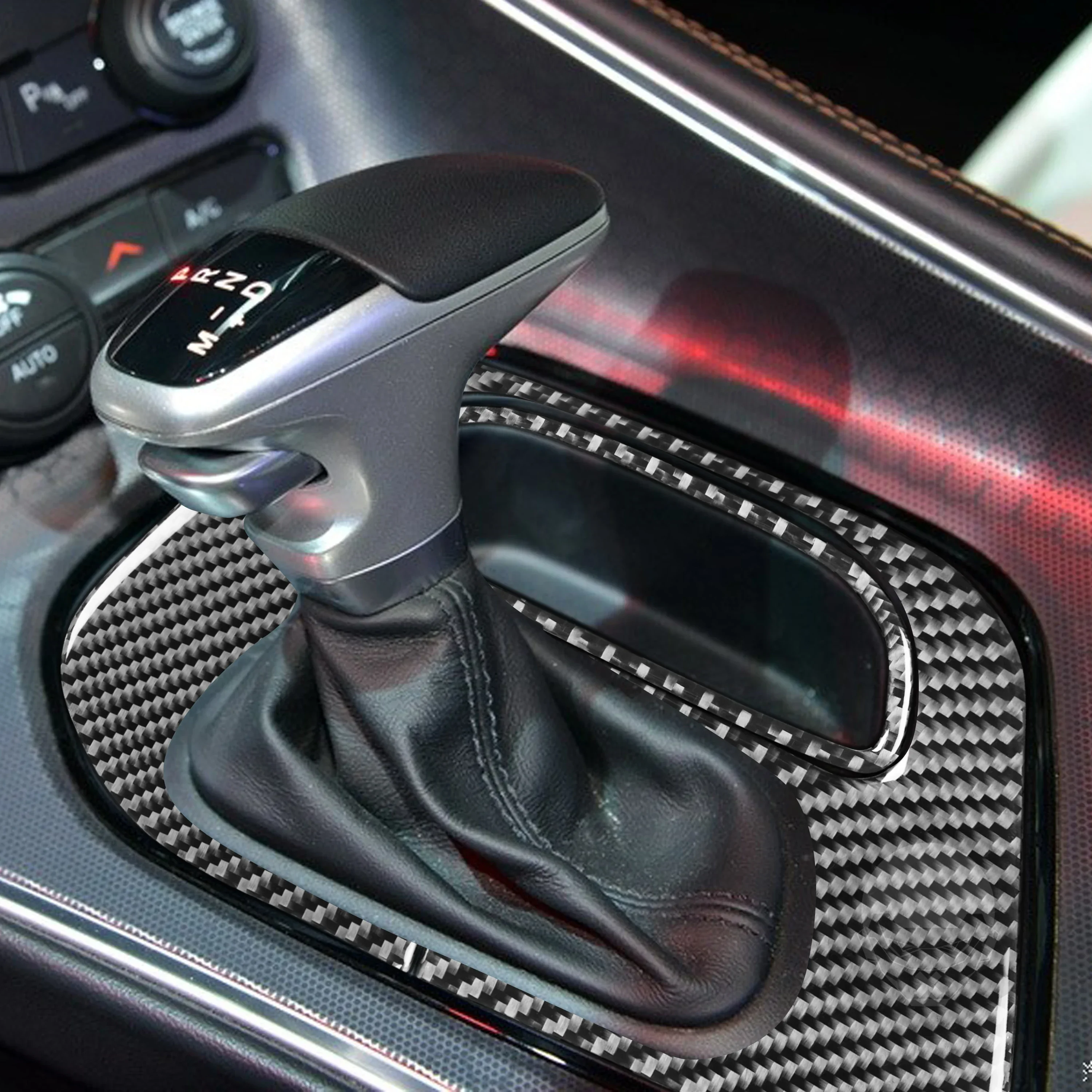For Dodge Challenger 2015-2020 Accessories Carbon Fiber Car Interior Gear Shift Storage Frame Panel Trim Sticker Decoration view 3