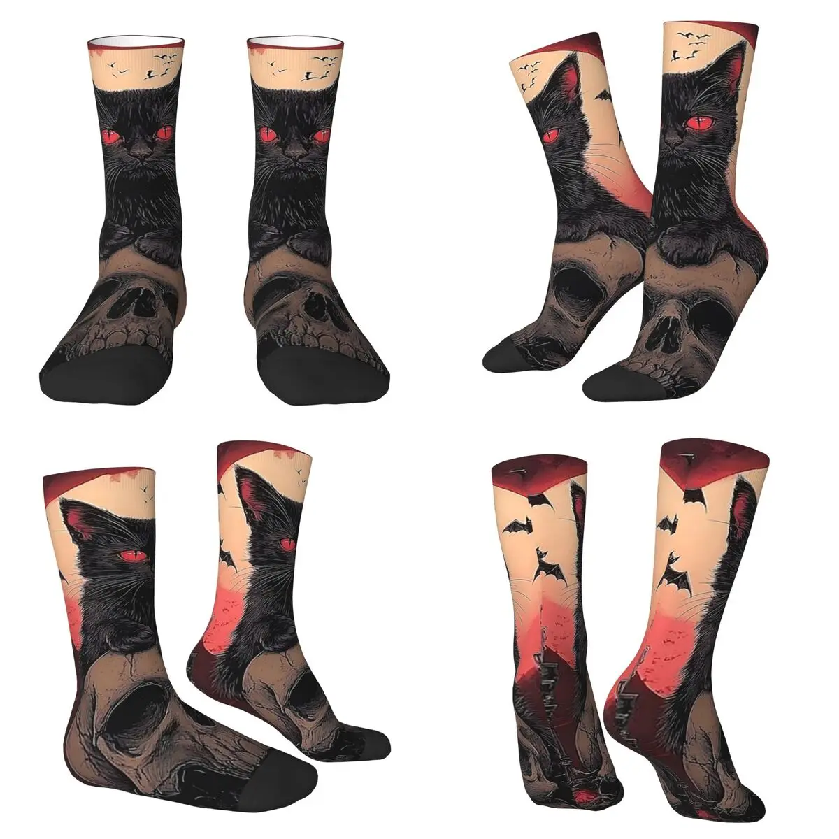

Тематические носки с летучей мышью и котенком, впитывающие пот чулки в стиле Харадзюку, всесезонные длинные носки, аксессуары для подарка на день рождения унисекс