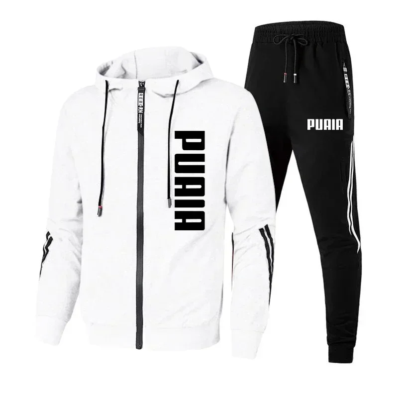

New 2025 autumn/winter men's black casual sportswear set, outdoor loose zipper hoodie + long pants two-piece set