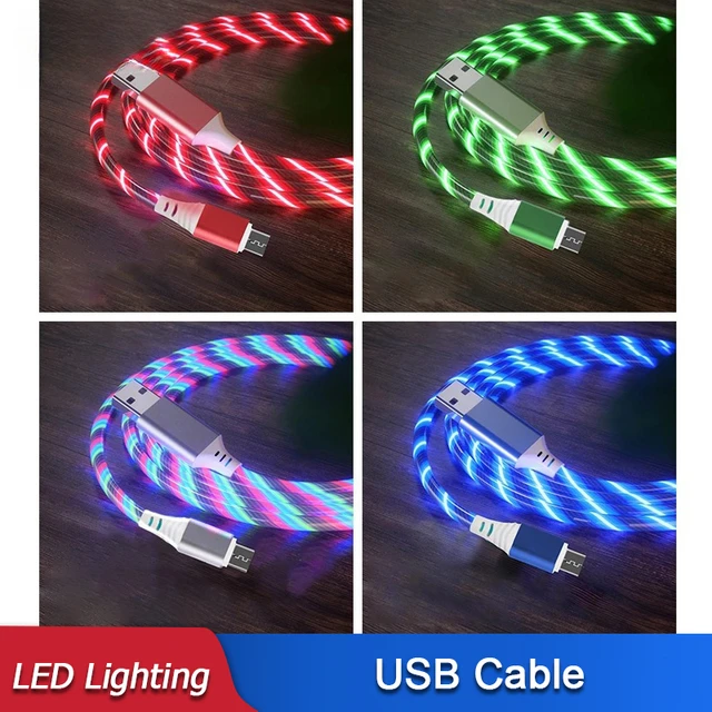 2.4A świecący kabel typu C do iPhone 14 13 Pro Max przewód Micro USB do ładowarki telefonu Samsung Xiaomi