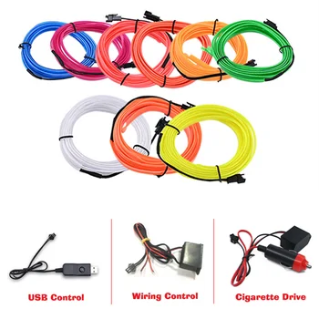 1M/2M/3M/5M voiture lecture porte éclairage intérieur LED bande décoration guirlande câble métallique Tube ligne Flexible néon 12V USB rouge