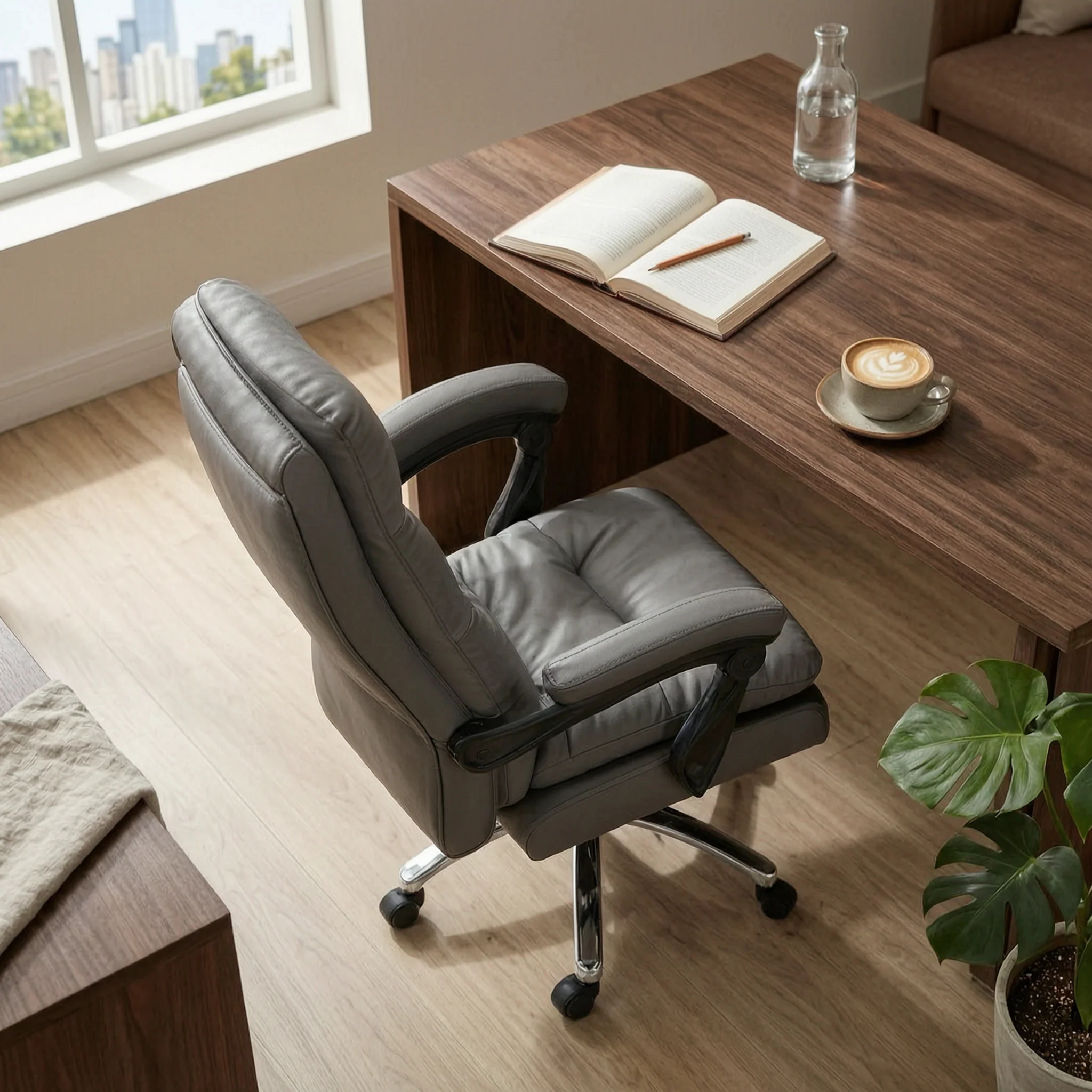 PU Leather Executive Chair Upholstered High Back Office Chair Easy to Clean Adjustable Height for Study Room