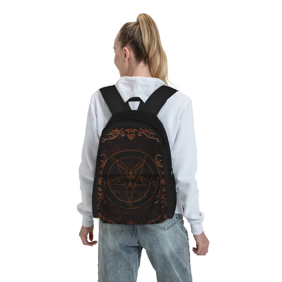 Baphomet grimoire mochila feminina impressão 3d moda crianças saco de escola portátil adolescente à prova dteenage água viagem