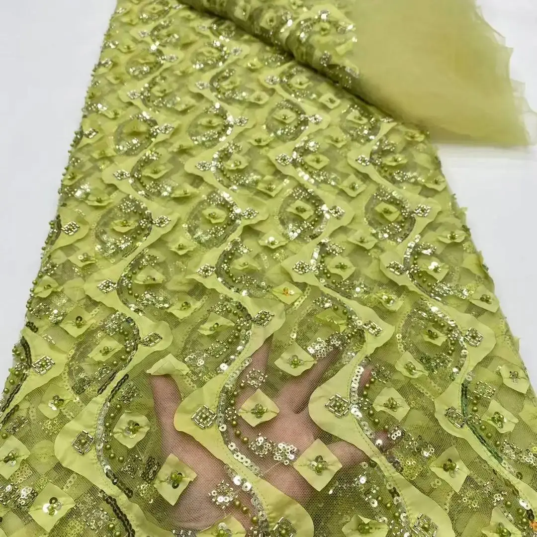 

Luxury African Sequin Beaded Lace Fabric 2025 High Quality Groom Nigerian Wedding Bridal Embroidery French Tulle Sewing14
